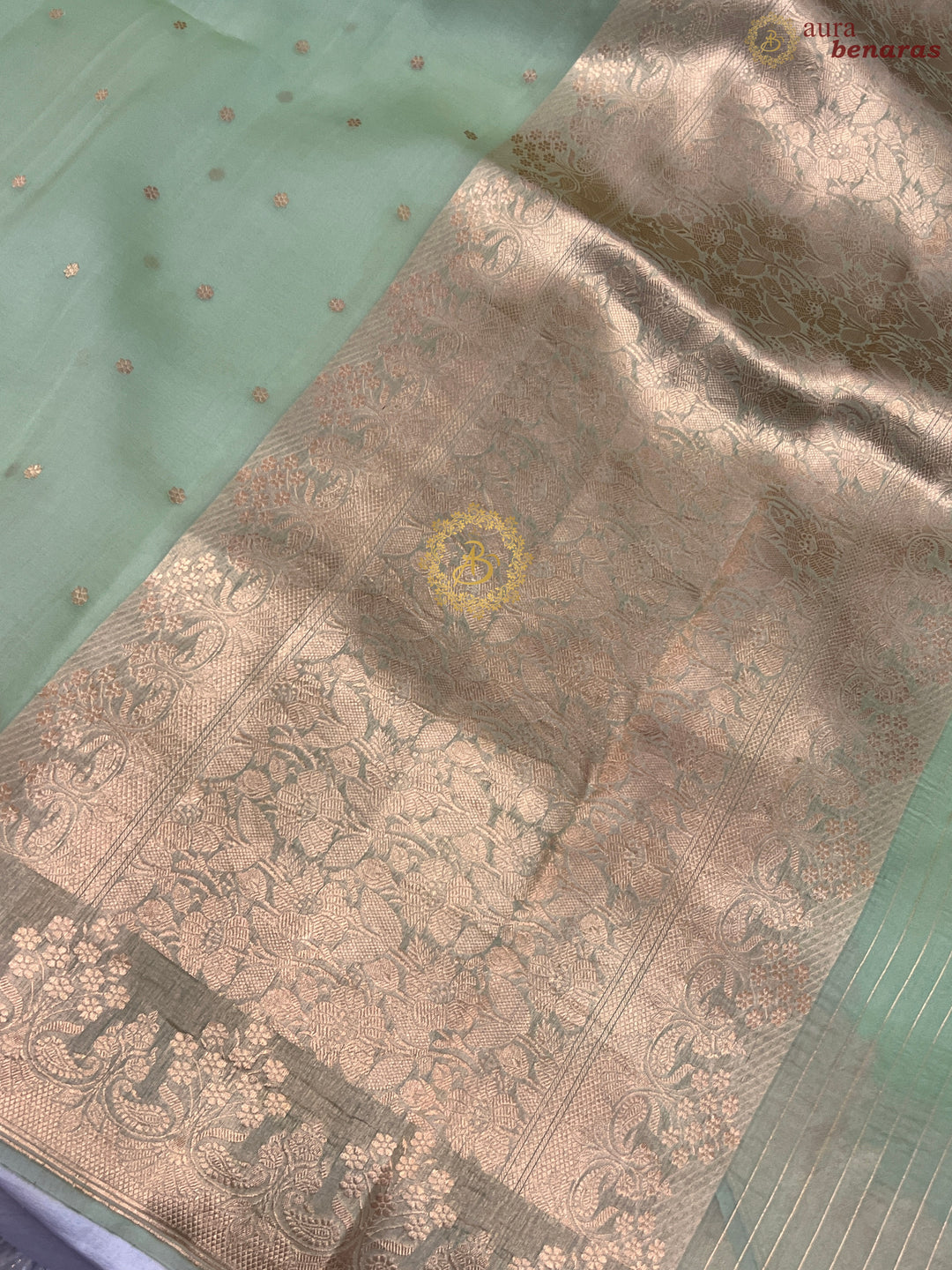 Light Green Pure Kora Silk Handloom Banarasi Saree