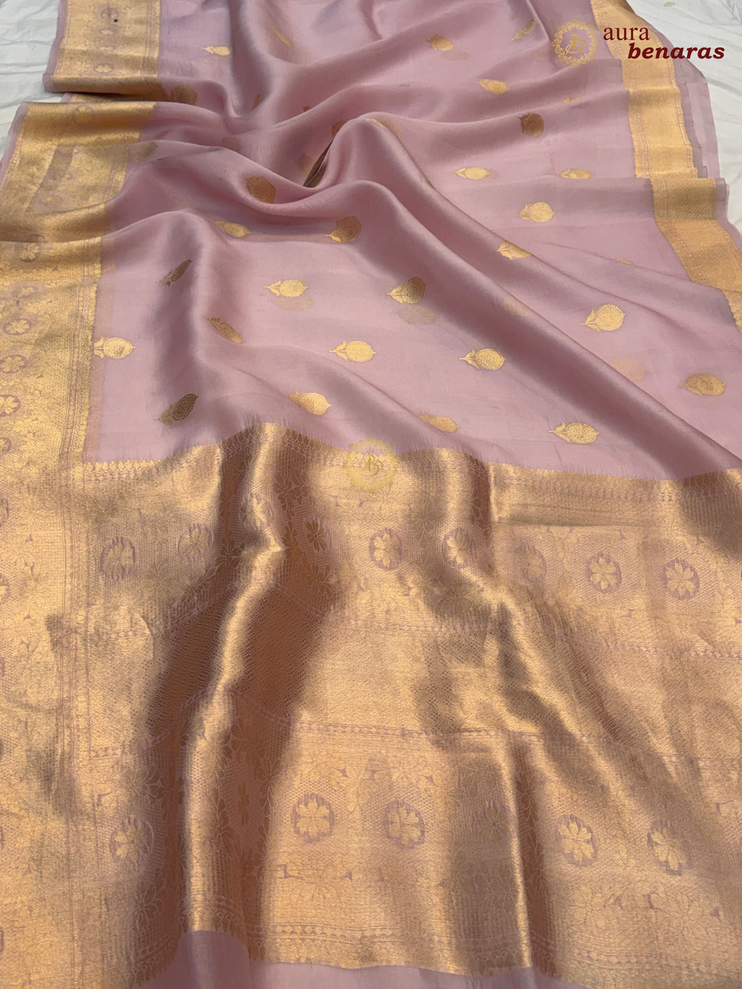 Pastel Lavender Pure Kora Silk Handloom Banarasi Saree