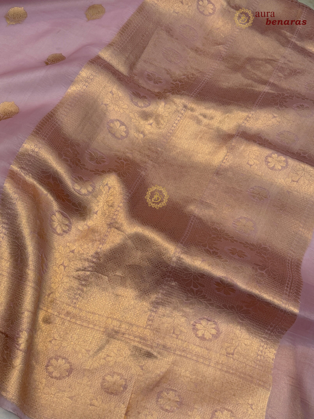 Pastel Lavender Pure Kora Silk Handloom Banarasi Saree