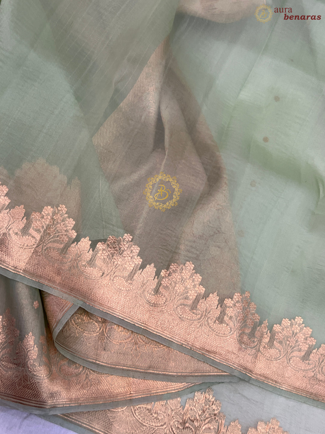Light Green Pure Kora Silk Handloom Banarasi Saree