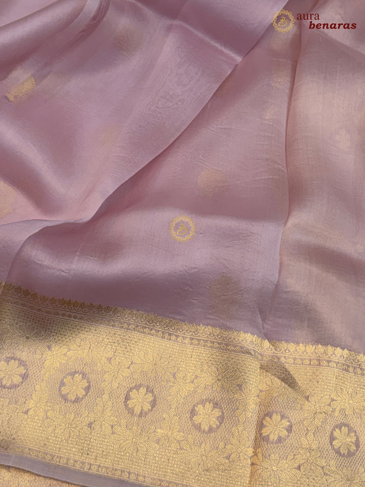 Pastel Lavender Pure Kora Silk Handloom Banarasi Saree