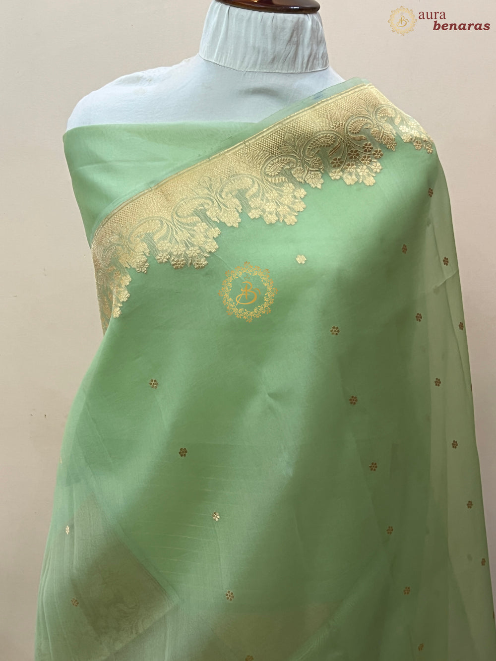 Light Green Pure Kora Silk Handloom Banarasi Saree