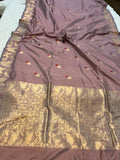 Old Rose Banarasi Handloom Katan Silk Saree - Aura Benaras