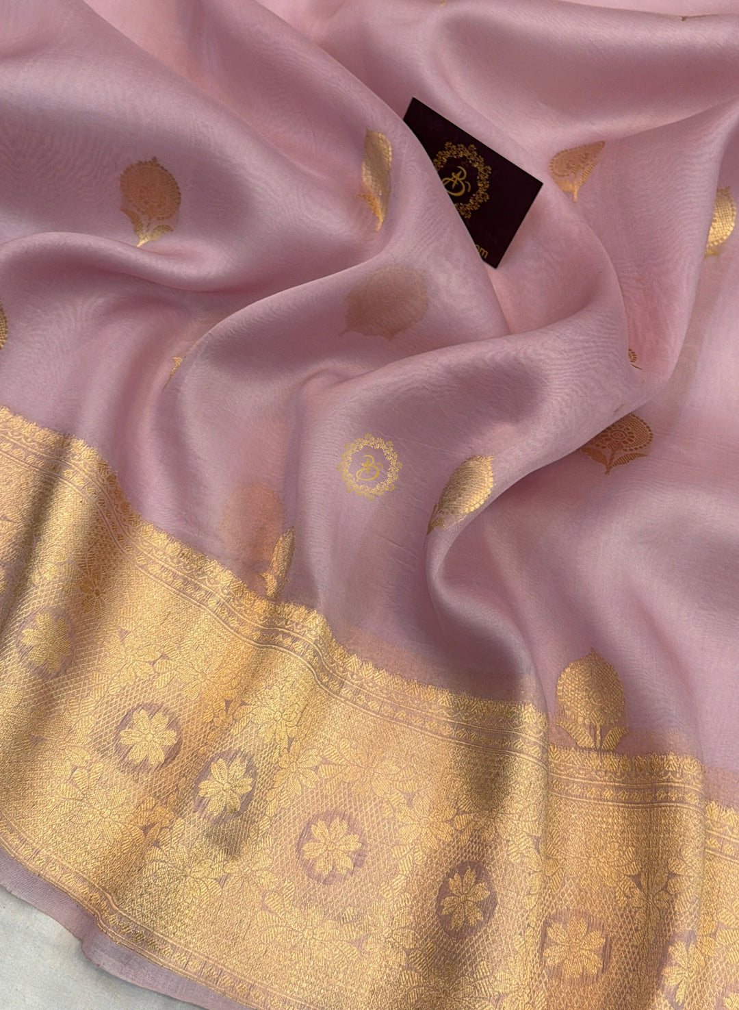 Pastel Lavender Pure Kora Silk Handloom Banarasi Saree