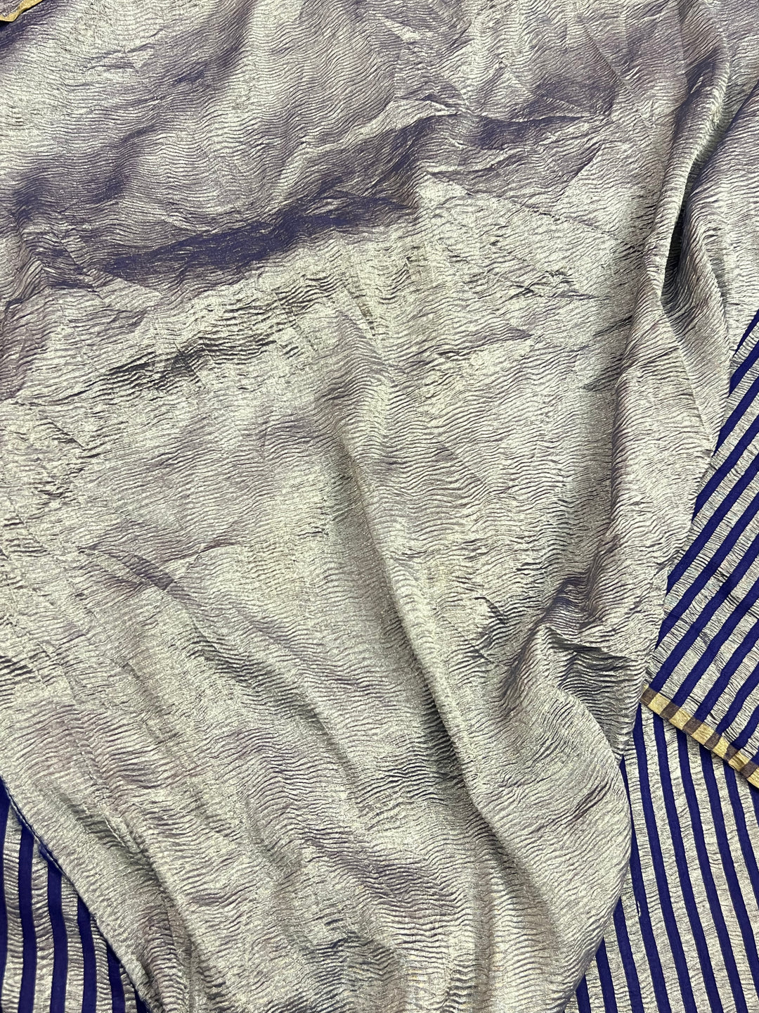 Navy Blue Moonga Silk Banarasi Saree with Zari Stripes 