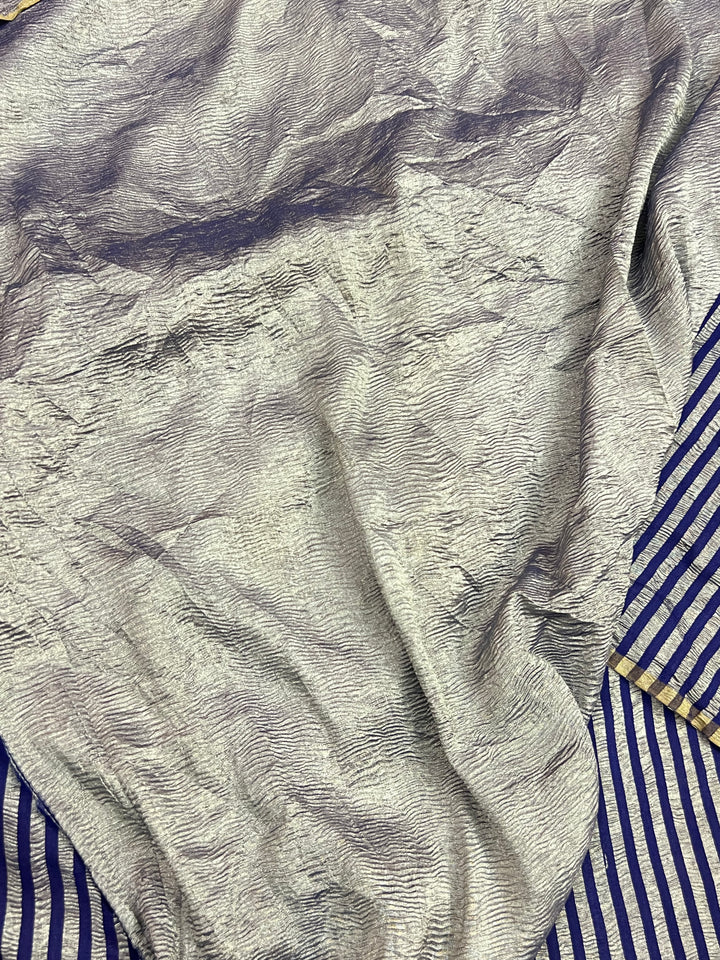 Navy Blue Moonga Silk Banarasi Saree with Zari Stripes 