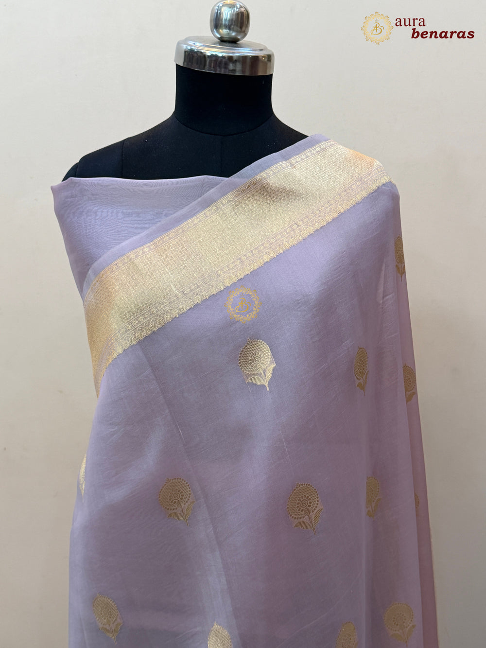 Pastel Lavender Pure Kora Silk Handloom Banarasi Saree