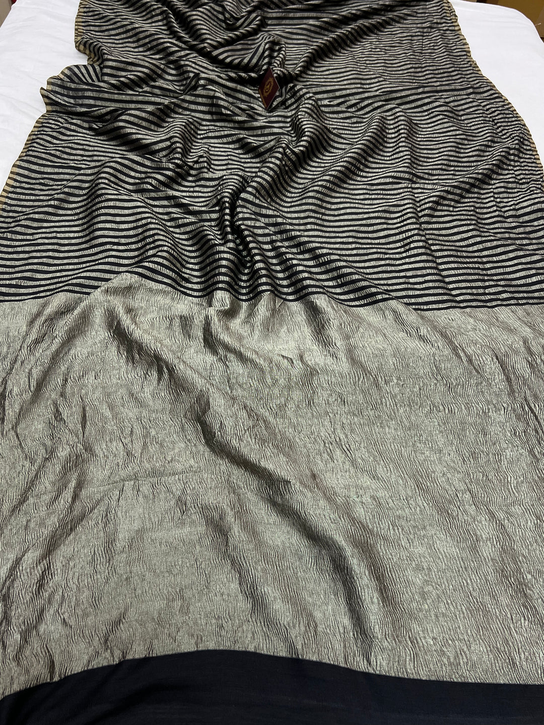 Black Moonga Silk Banarasi Saree with Zari Stripes 