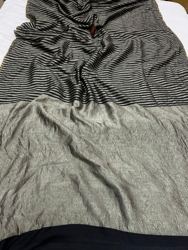 Black Moonga Silk Banarasi Saree with Zari Stripes 