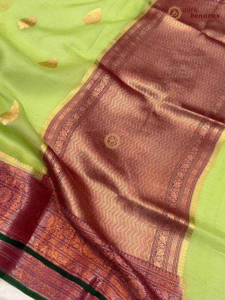 Pista Green Kora Silk Banarasi Saree with Kadhwa Motifs