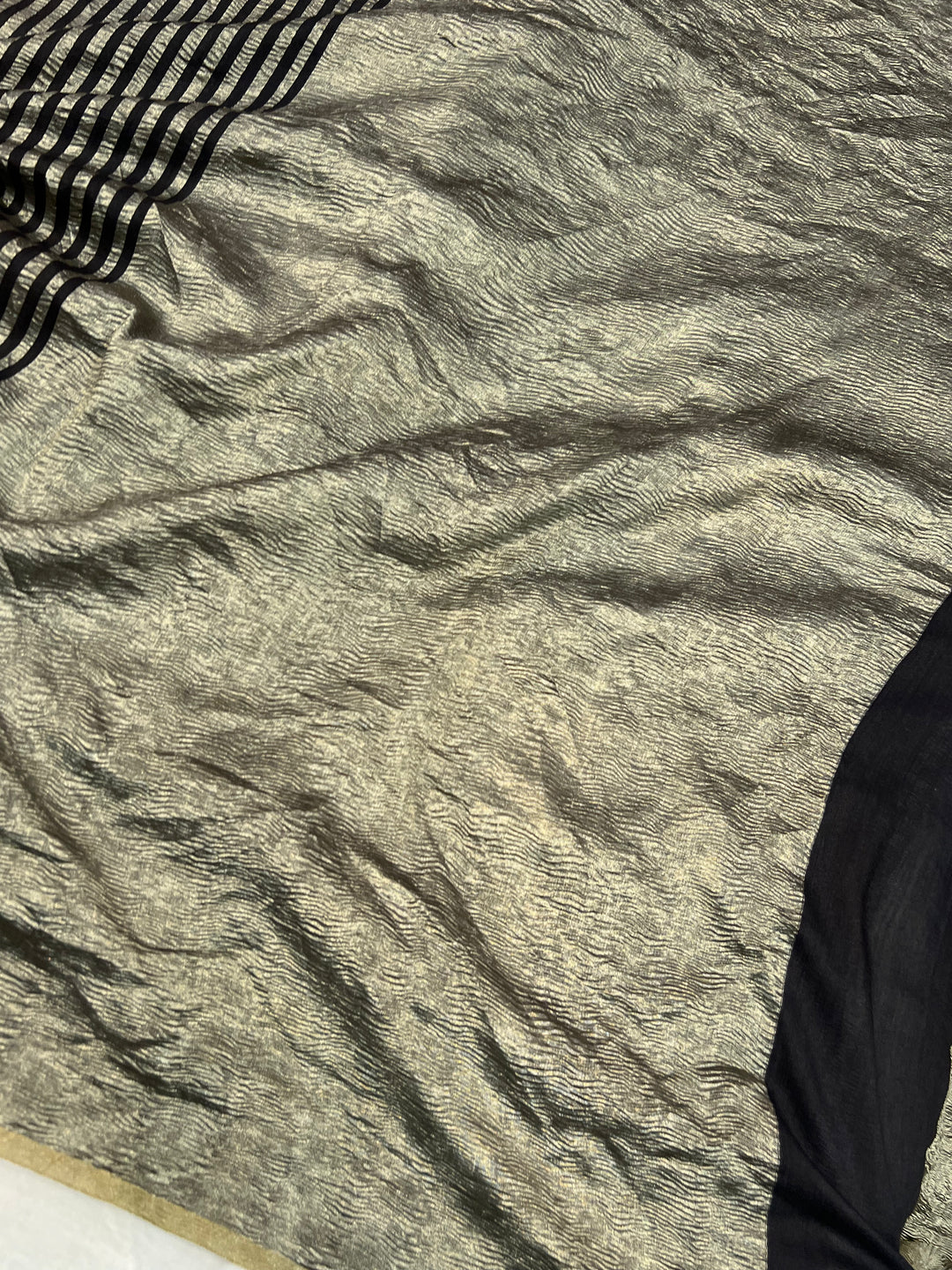 Black Moonga Silk Banarasi Saree with Zari Stripes 