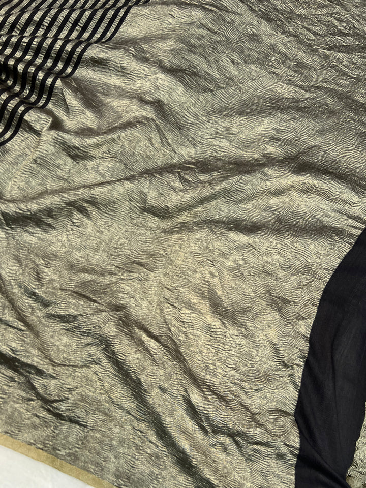 Black Moonga Silk Banarasi Saree with Zari Stripes 