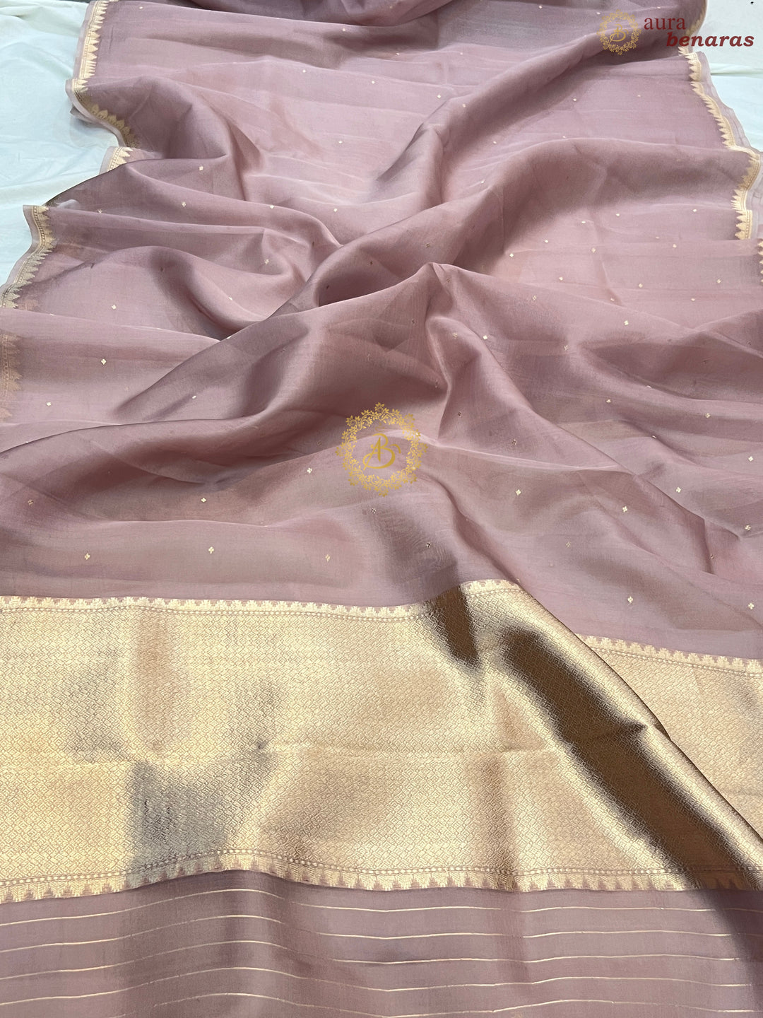Blush Peach Pure Kora Silk Handloom Banarasi Saree