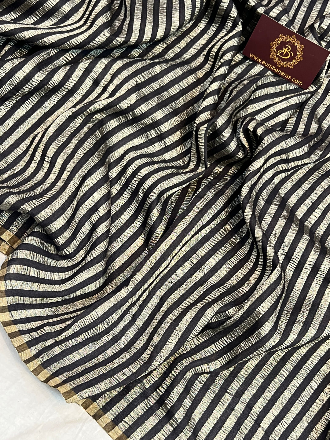 Black Moonga Silk Banarasi Saree with Zari Stripes 