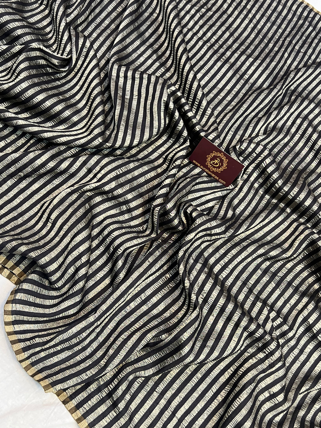 Black Moonga Silk Banarasi Saree with Zari Stripes 