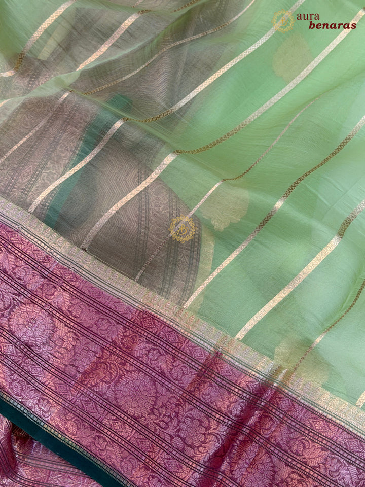 Pista Green Kora Silk Banarasi Saree with Kadhwa Motifs