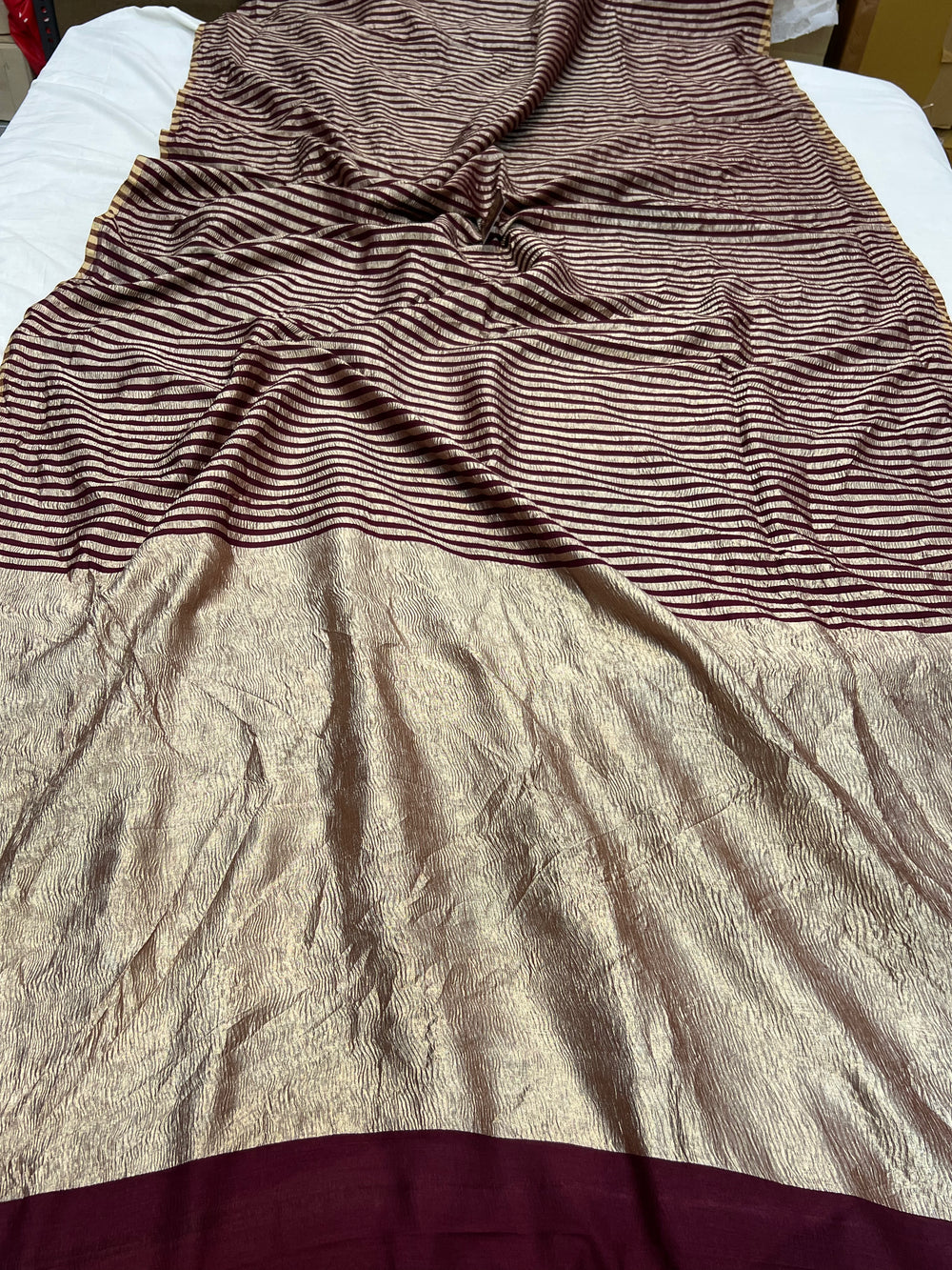 Brown Moonga Silk Banarasi Saree with Zari Stripes 
