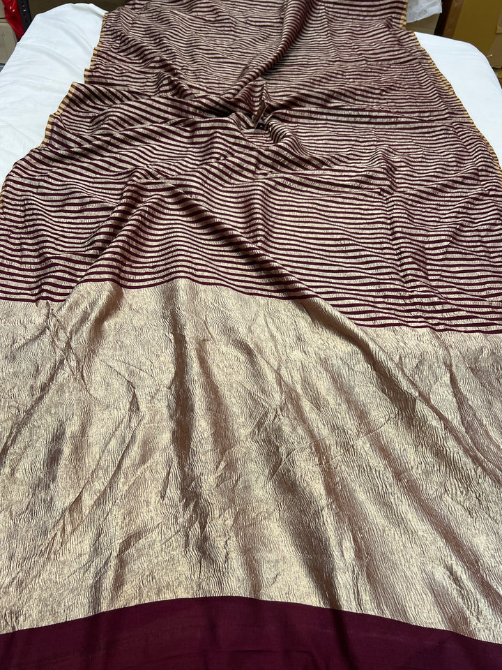 Brown Moonga Silk Banarasi Saree with Zari Stripes 