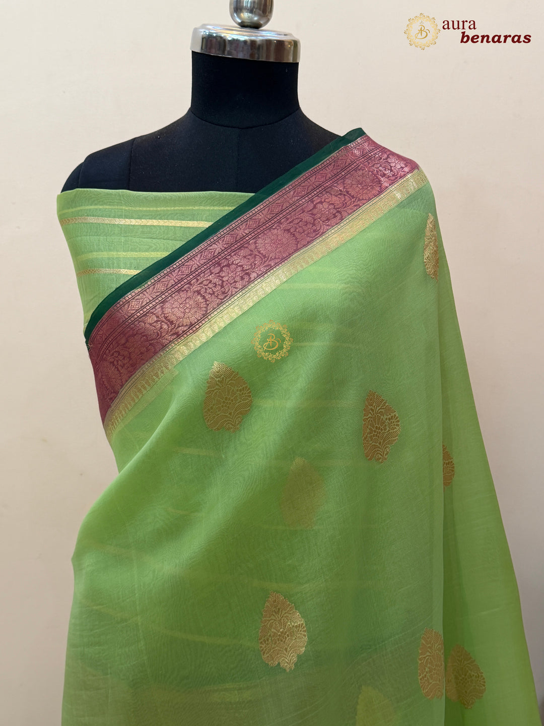Pista Green Kora Silk Banarasi Saree with Kadhwa Motifs