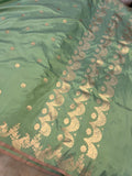 Sage Green  Banarasi Handloom Katan Silk Saree - Aura Benaras