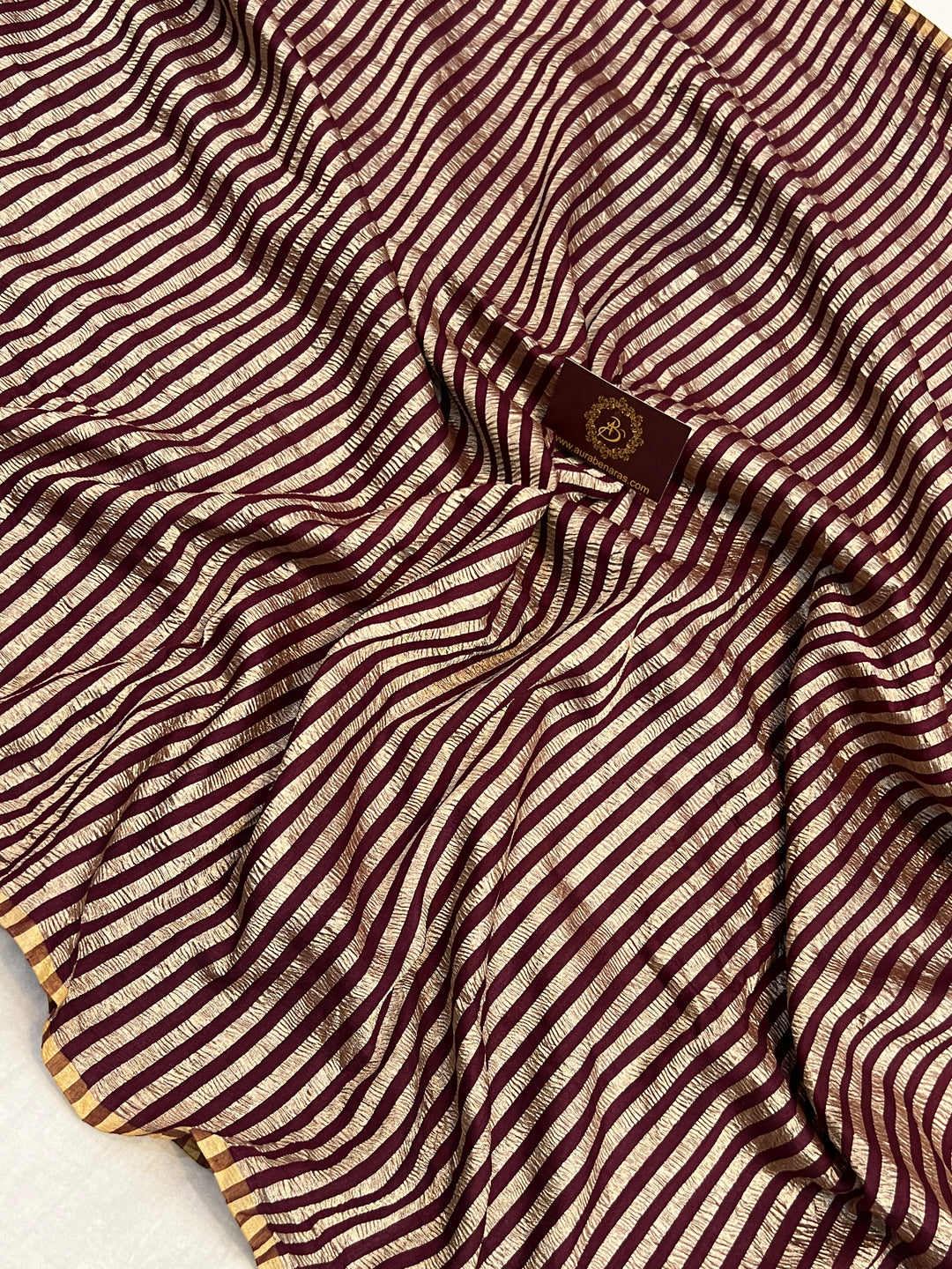 Brown Moonga Silk Banarasi Saree with Zari Stripes 