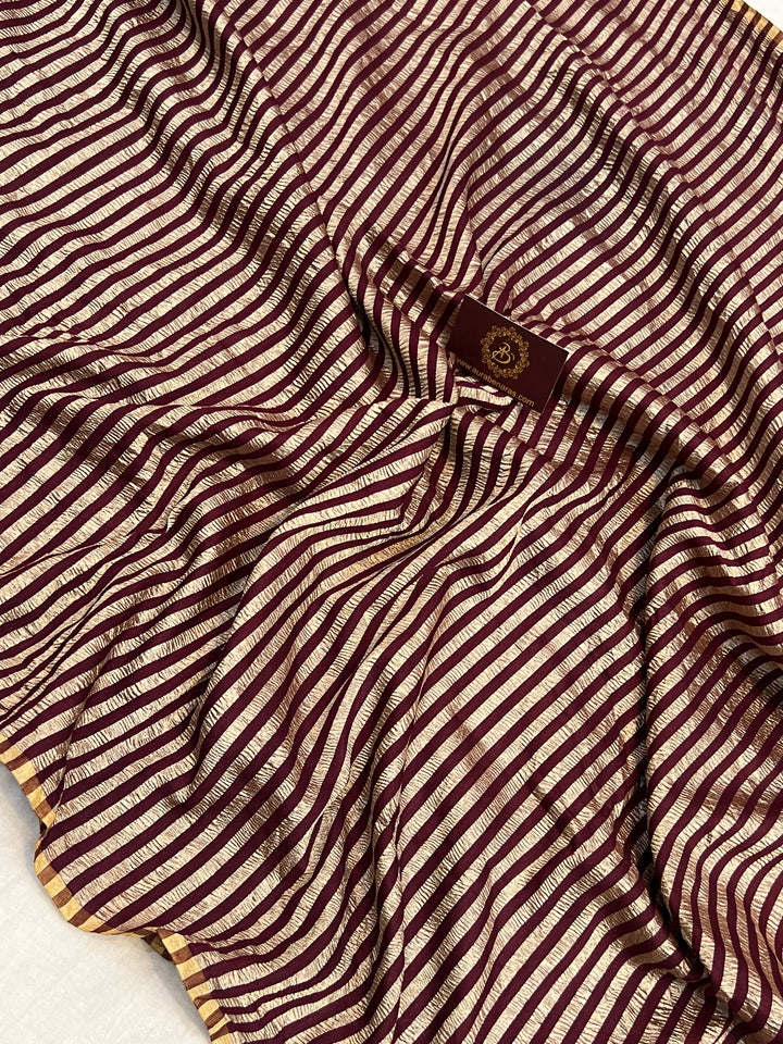 Brown Moonga Silk Banarasi Saree with Zari Stripes 