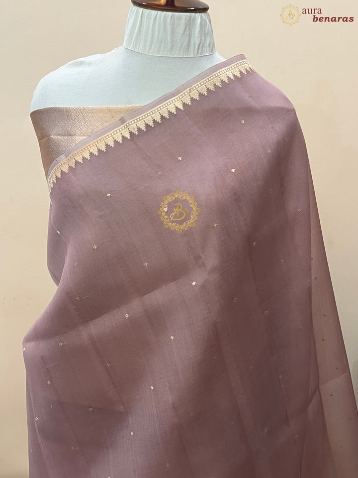 Blush Peach Pure Kora Silk Handloom Banarasi Saree
