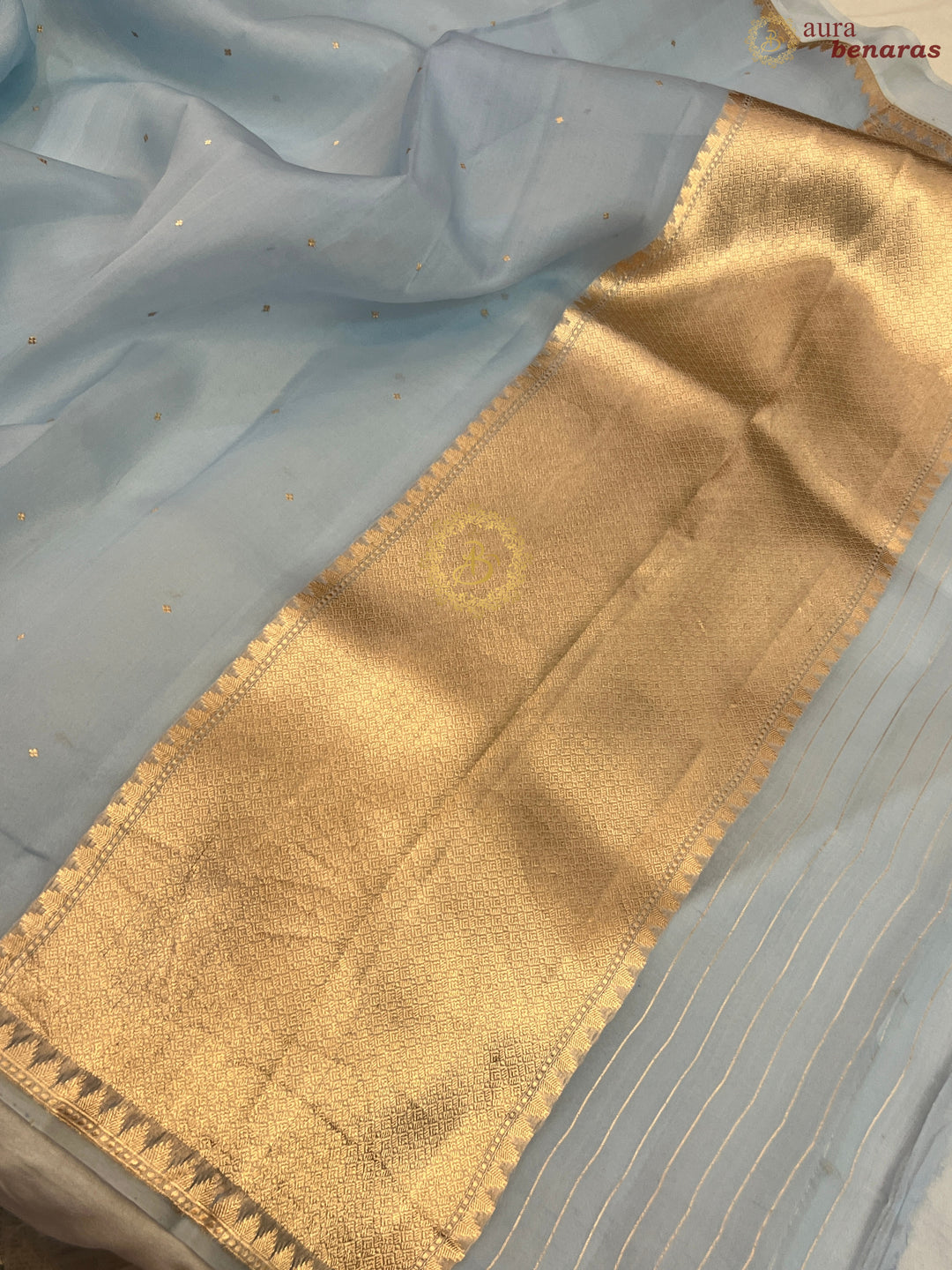 Ice Blue Pure Kora Silk Handloom Banarasi Saree