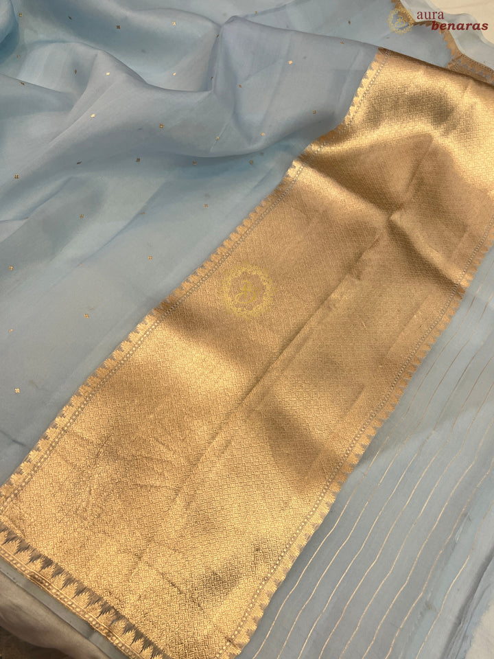 Ice Blue Pure Kora Silk Handloom Banarasi Saree