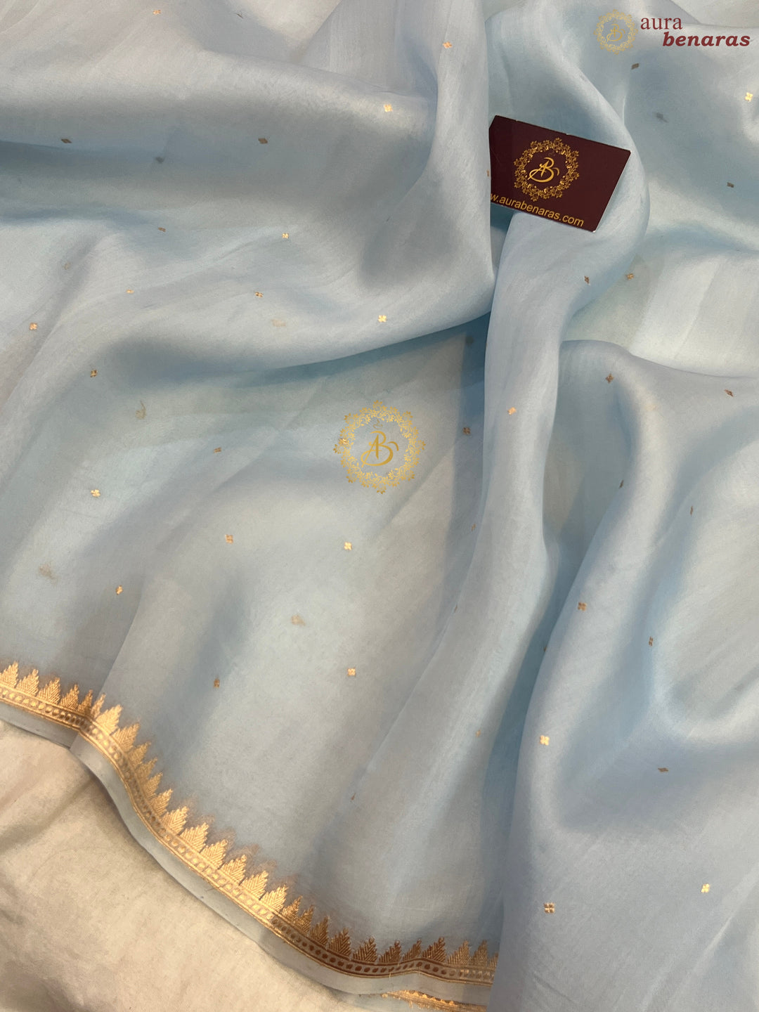 Ice Blue Pure Kora Silk Handloom Banarasi Saree