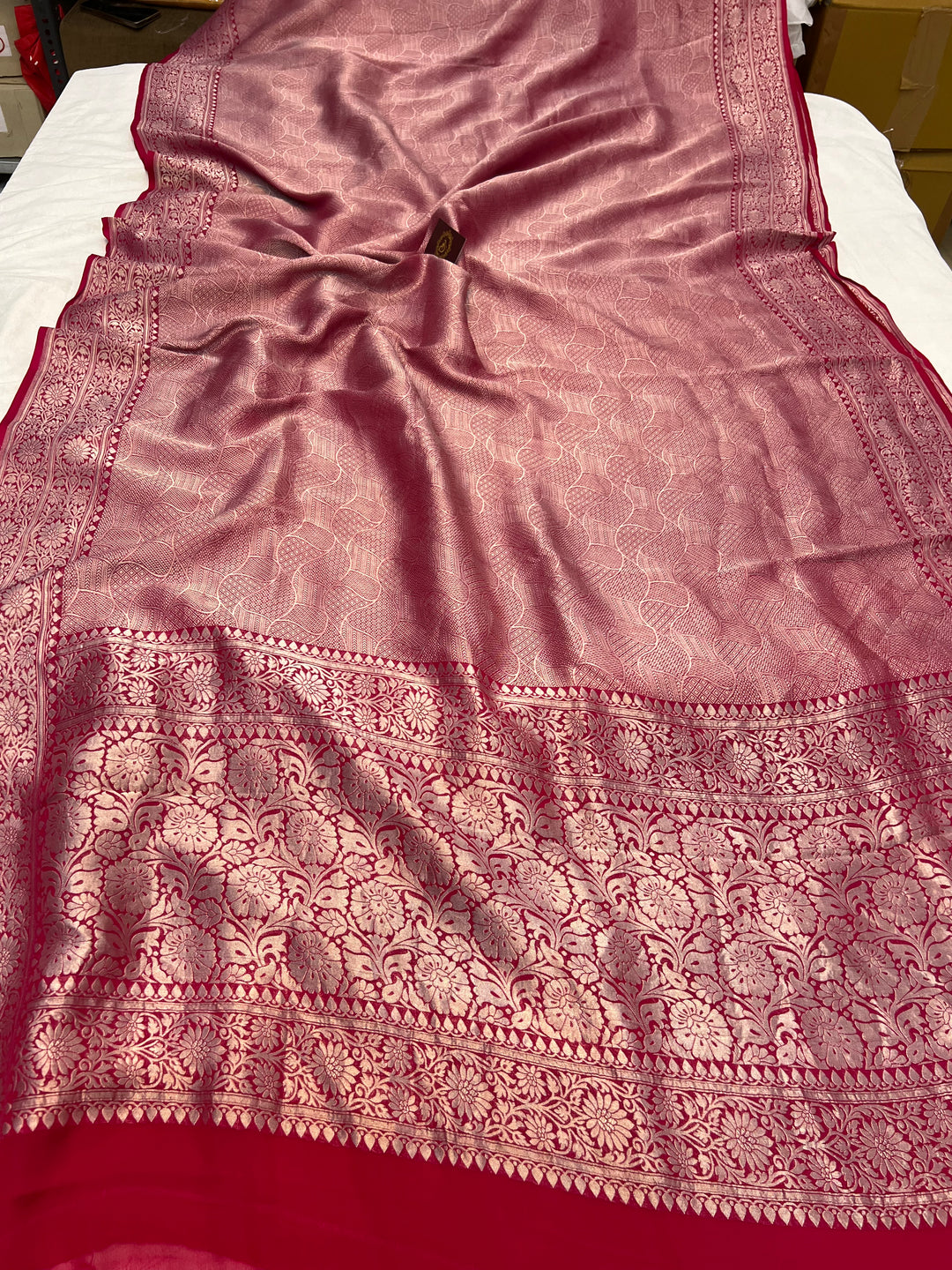 Pink Pure Banarasi Handloom Khaddi Georgette Saree