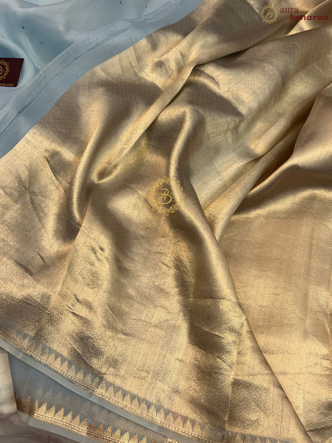 Ice Blue Pure Kora Silk Handloom Banarasi Saree
