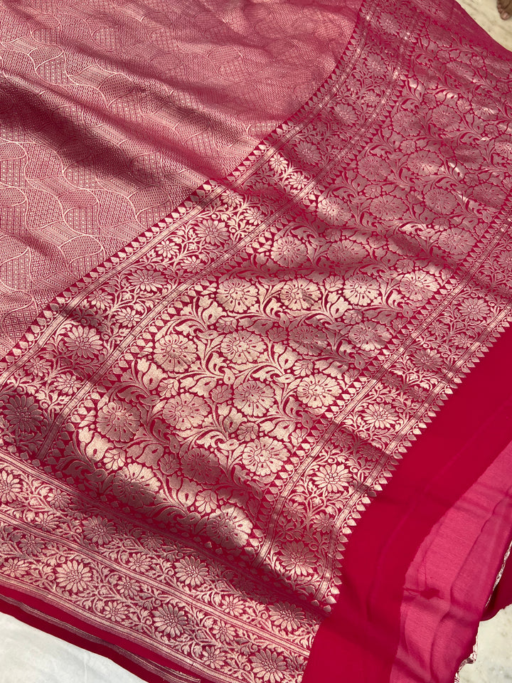 Pink Pure Banarasi Handloom Khaddi Georgette Saree