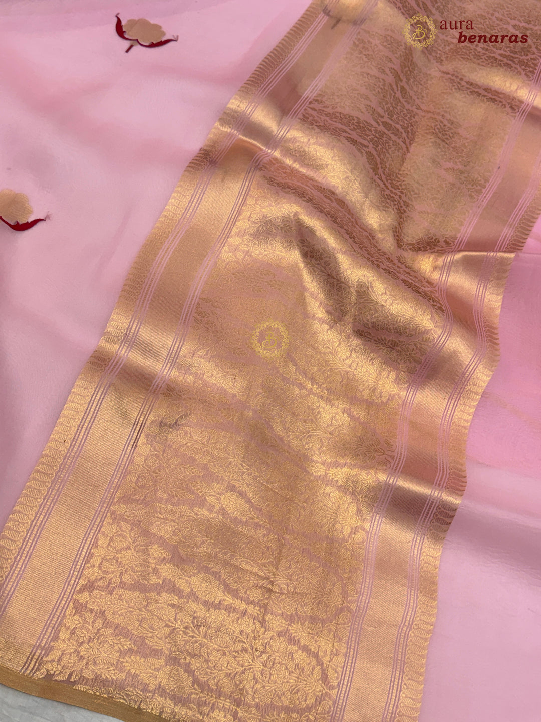 Baby Pink Kora Silk Banarasi Saree with Sona Rupa Butis