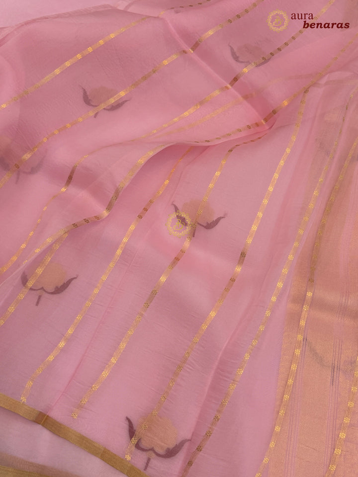 Baby Pink Kora Silk Banarasi Saree with Sona Rupa Butis