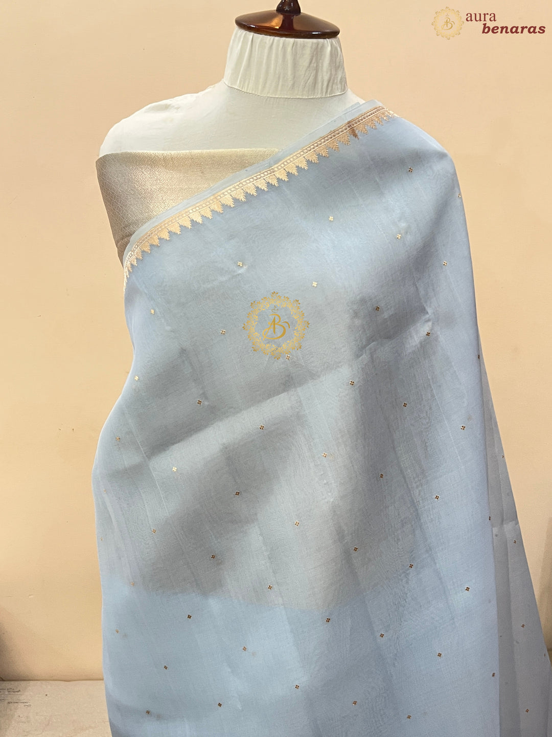 Ice Blue Pure Kora Silk Handloom Banarasi Saree