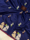 Navy Blue Banarasi Handloom Katan Silk Saree - Aura Benaras