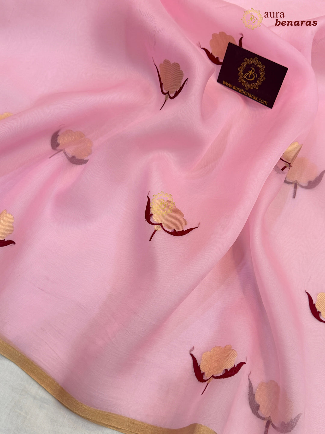 Baby Pink Kora Silk Banarasi Saree with Sona Rupa Butis