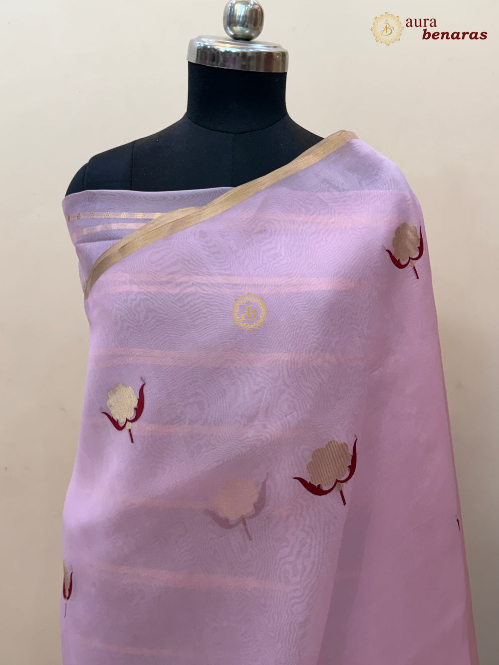 Baby Pink Kora Silk Banarasi Saree with Sona Rupa Butis