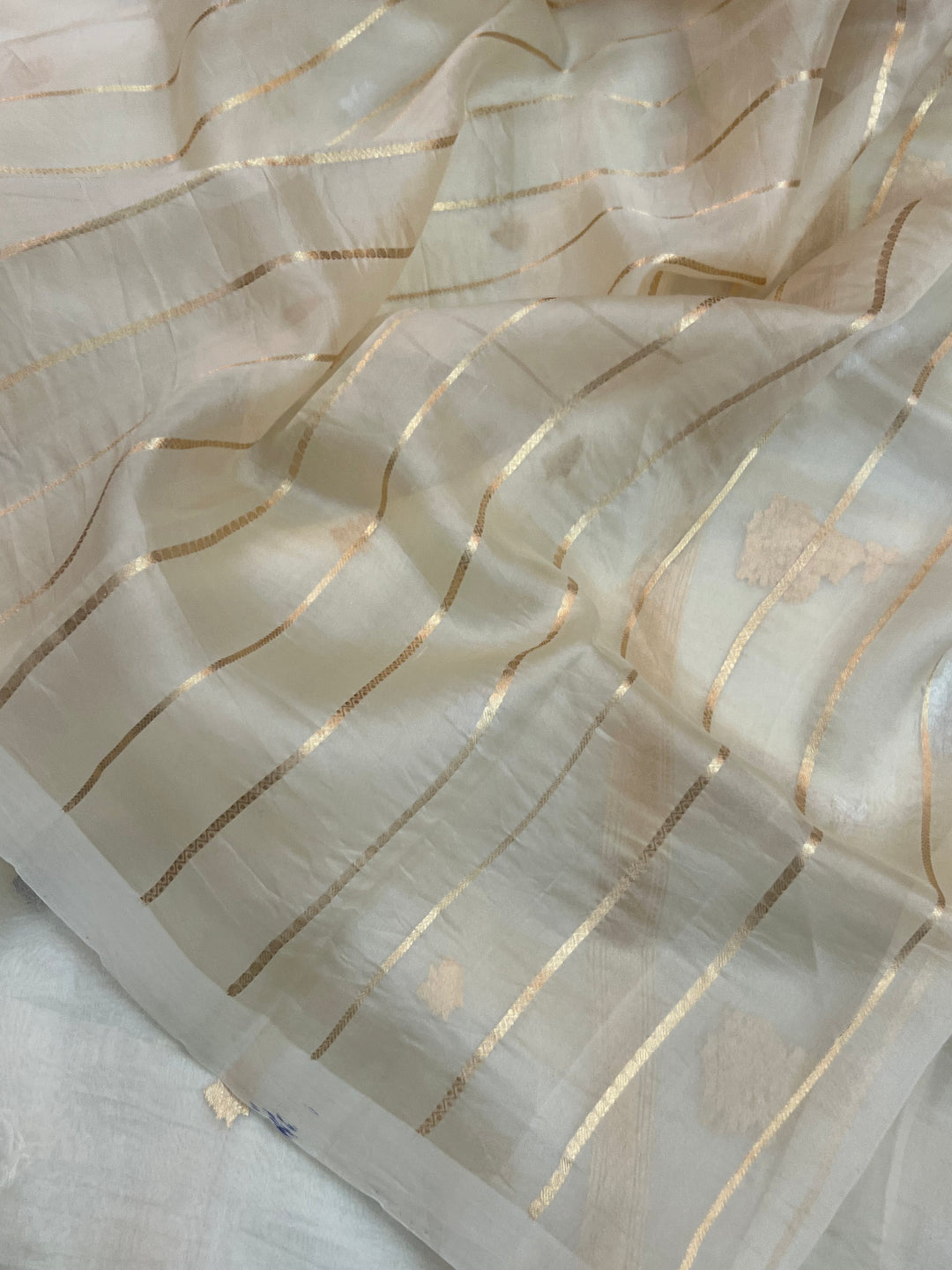 Cream Pure Kora Silk Handloom Banarasi Saree