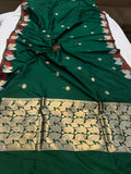 Bottle Green Banarasi Handloom Katan Silk Saree - Aura Benaras