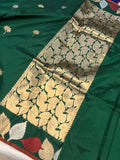 Bottle Green Banarasi Handloom Katan Silk Saree - Aura Benaras