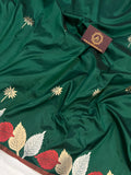 Bottle Green Banarasi Handloom Katan Silk Saree - Aura Benaras