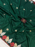 Bottle Green Banarasi Handloom Katan Silk Saree - Aura Benaras