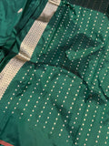 Bottle Green Banarasi Handloom Katan Silk Saree - Aura Benaras