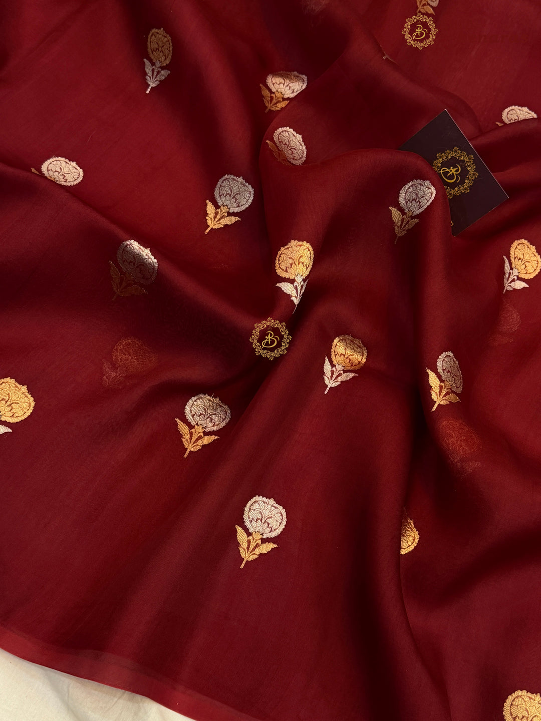 Maroon Kora Silk Banarasi Saree with Sona Rupa Butis