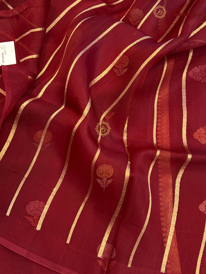 Maroon Kora Silk Banarasi Saree with Sona Rupa Butis