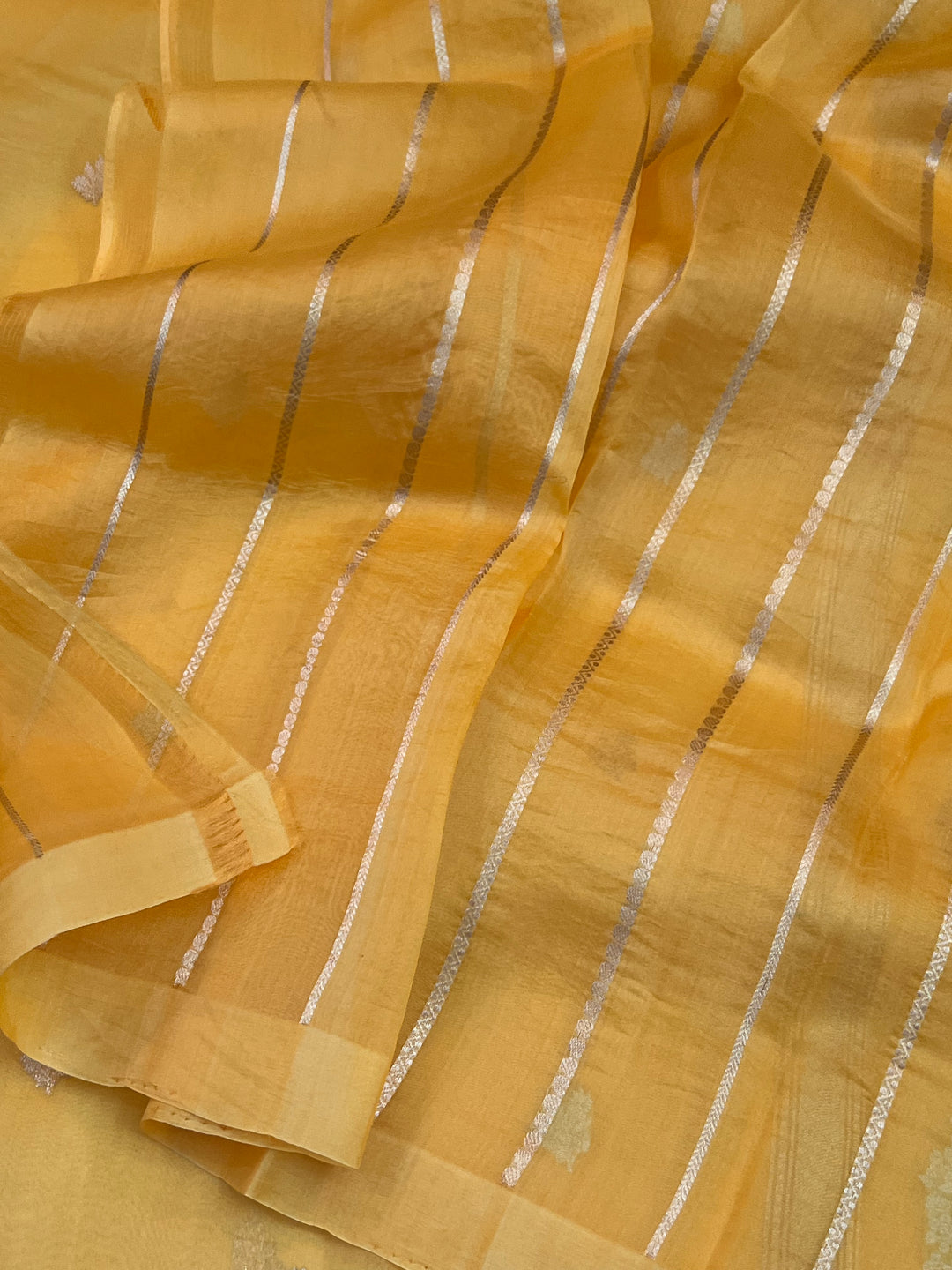 Mango Yellow Kora Silk Banarasi Saree with Sona Rupa Butis 