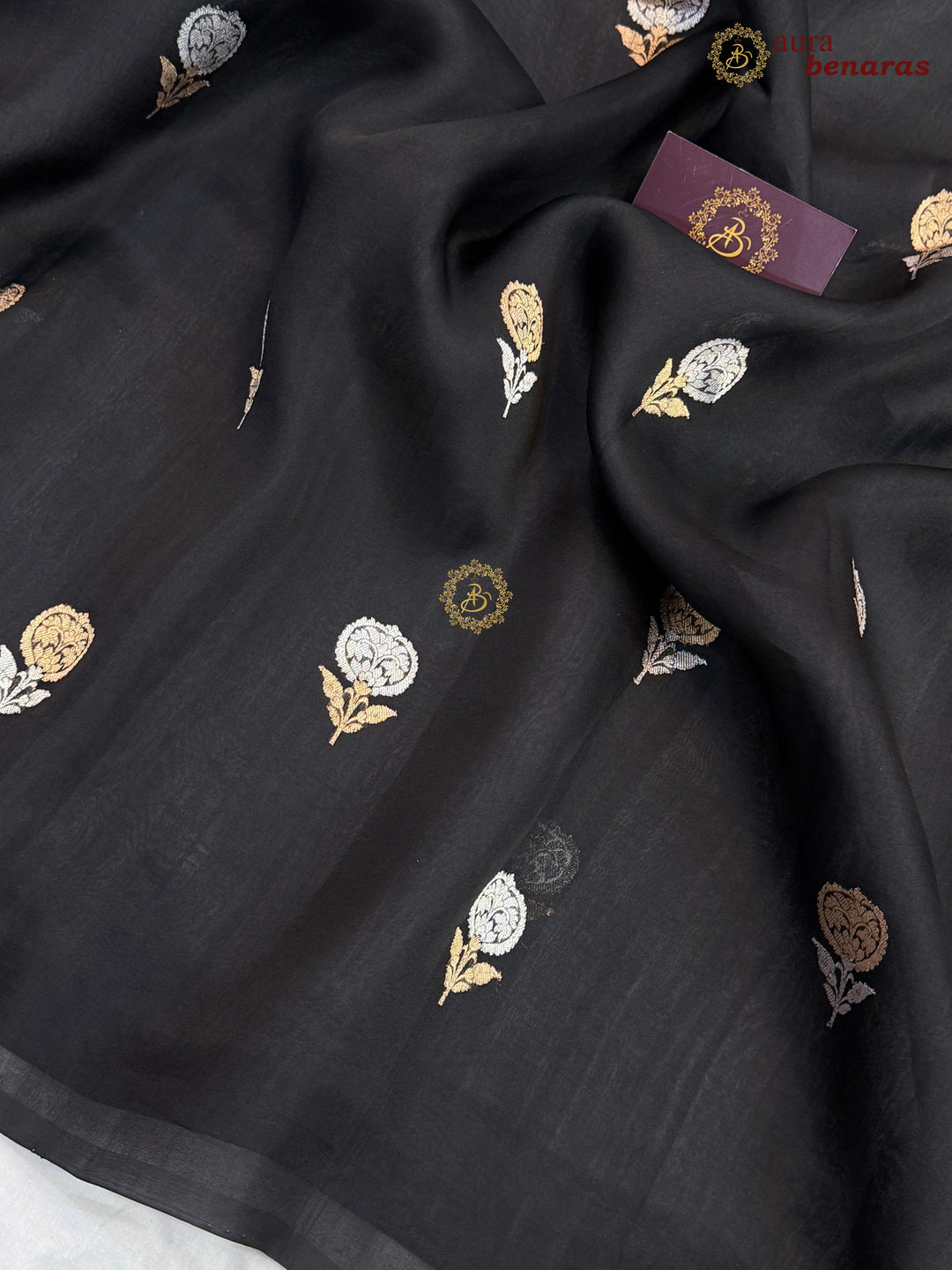 Black Kora Silk Banarasi Saree with Sona Rupa Butis