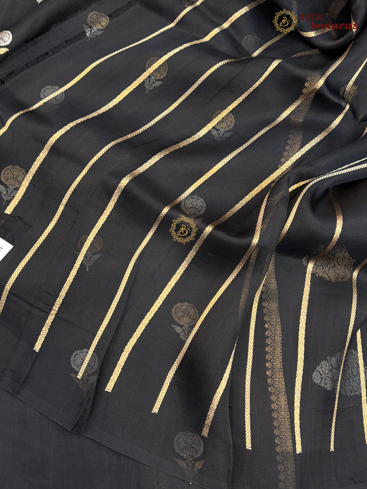 Black Kora Silk Banarasi Saree with Sona Rupa Butis